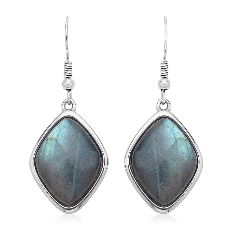 Malagasy Labradorite Dangle Earrings in Stainless Steel 36.00 ctw | Tarnish-Free, Waterproof, Sweat Proof Jewelry