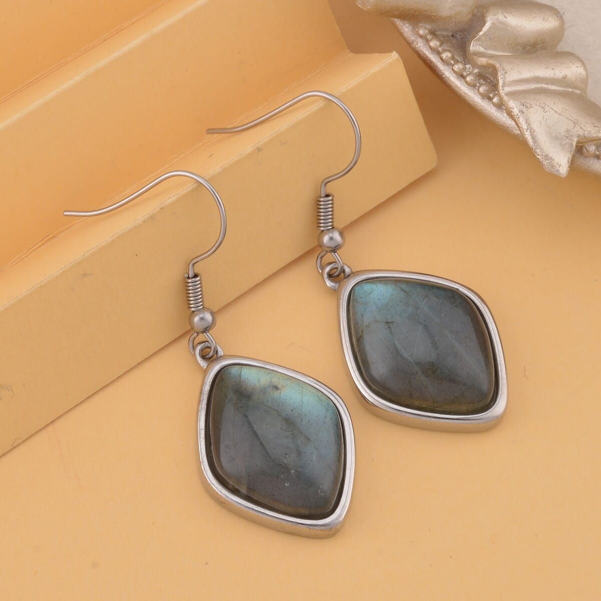 Malagasy Labradorite Dangle Earrings in Stainless Steel 36.00 ctw image number 1