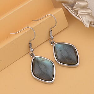 Malagasy Labradorite Dangle Earrings in Stainless Steel 36.00 ctw | Tarnish-Free, Waterproof, Sweat Proof Jewelry