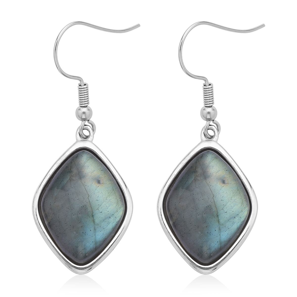 Malagasy Labradorite Dangle Earrings in Stainless Steel 36.00 ctw image number 3