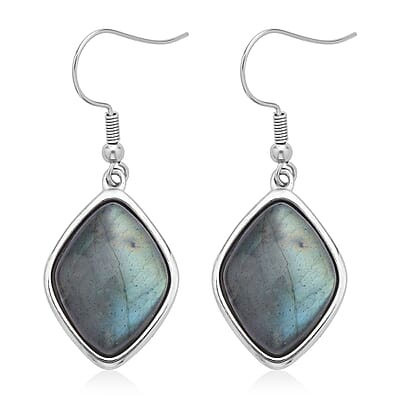 Malagasy Labradorite Dangle Earrings in Stainless Steel 36.00 ctw | Tarnish-Free, Waterproof, Sweat Proof Jewelry