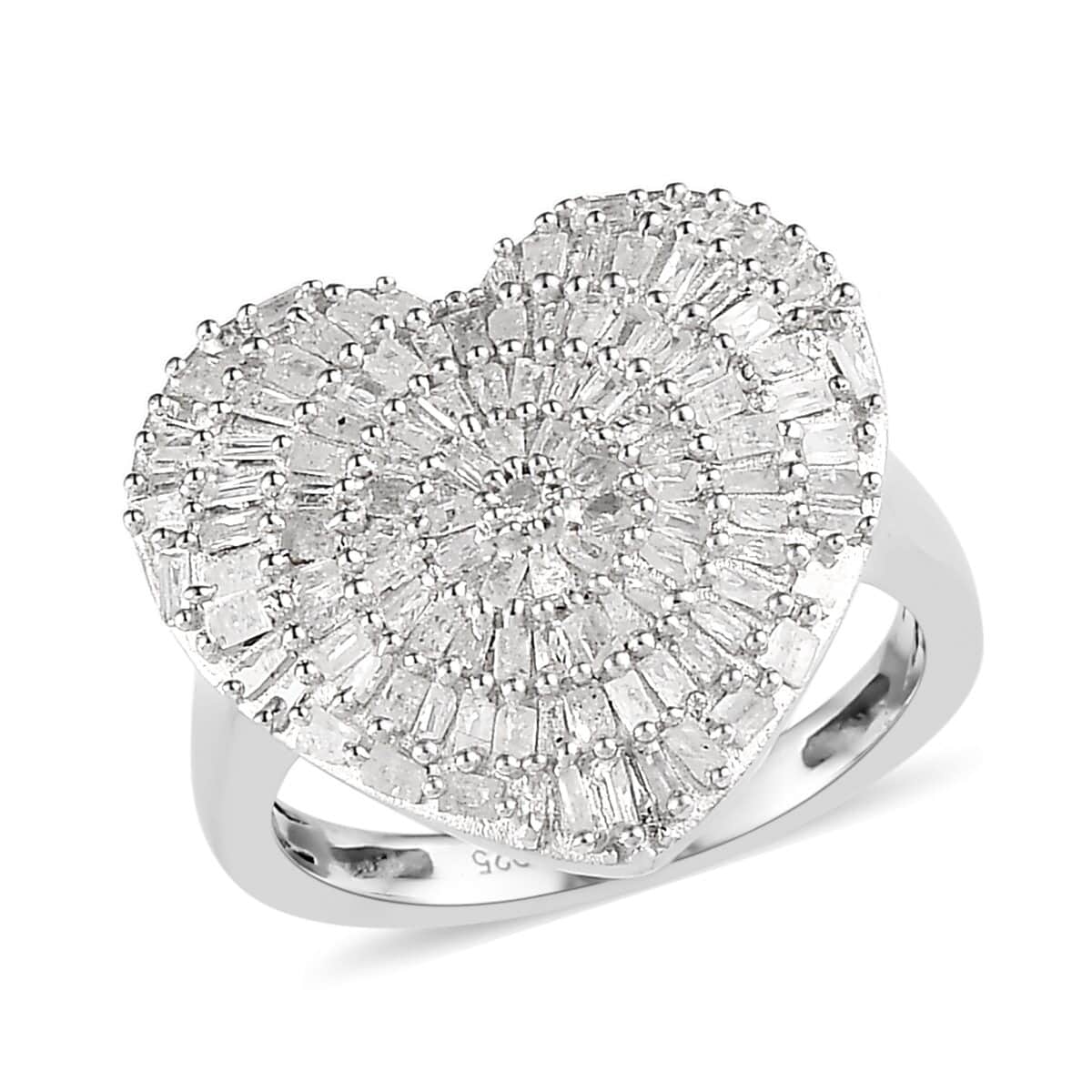 Diamond Heart Ring in Platinum Over Sterling Silver (Size 6.0) 1.00 ctw image number 0