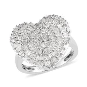 Diamond Heart Ring in Platinum Over Sterling Silver (Size 6.0) 1.00 ctw