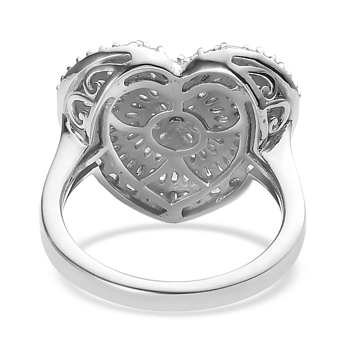 Diamond Heart Ring in Platinum Over Sterling Silver (Size 6.0) 1.00 ctw image number 4