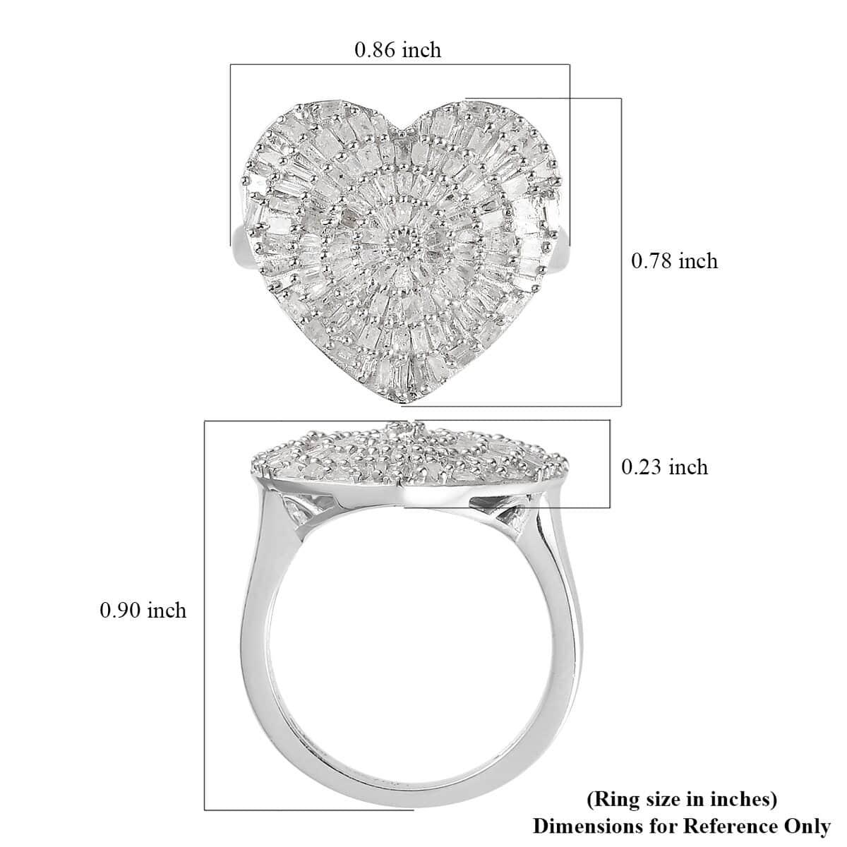 Diamond Heart Ring in Platinum Over Sterling Silver (Size 6.0) 1.00 ctw image number 5