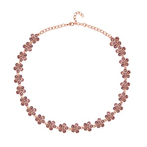 Pink Austrian Crystal Necklace in Rosetone 20-22 Inches