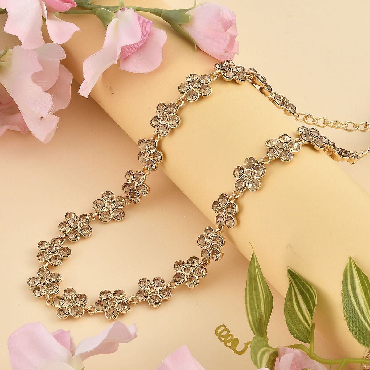 Champagne Austrian Crystal Necklace in Goldtone 20-22 Inches image number 1