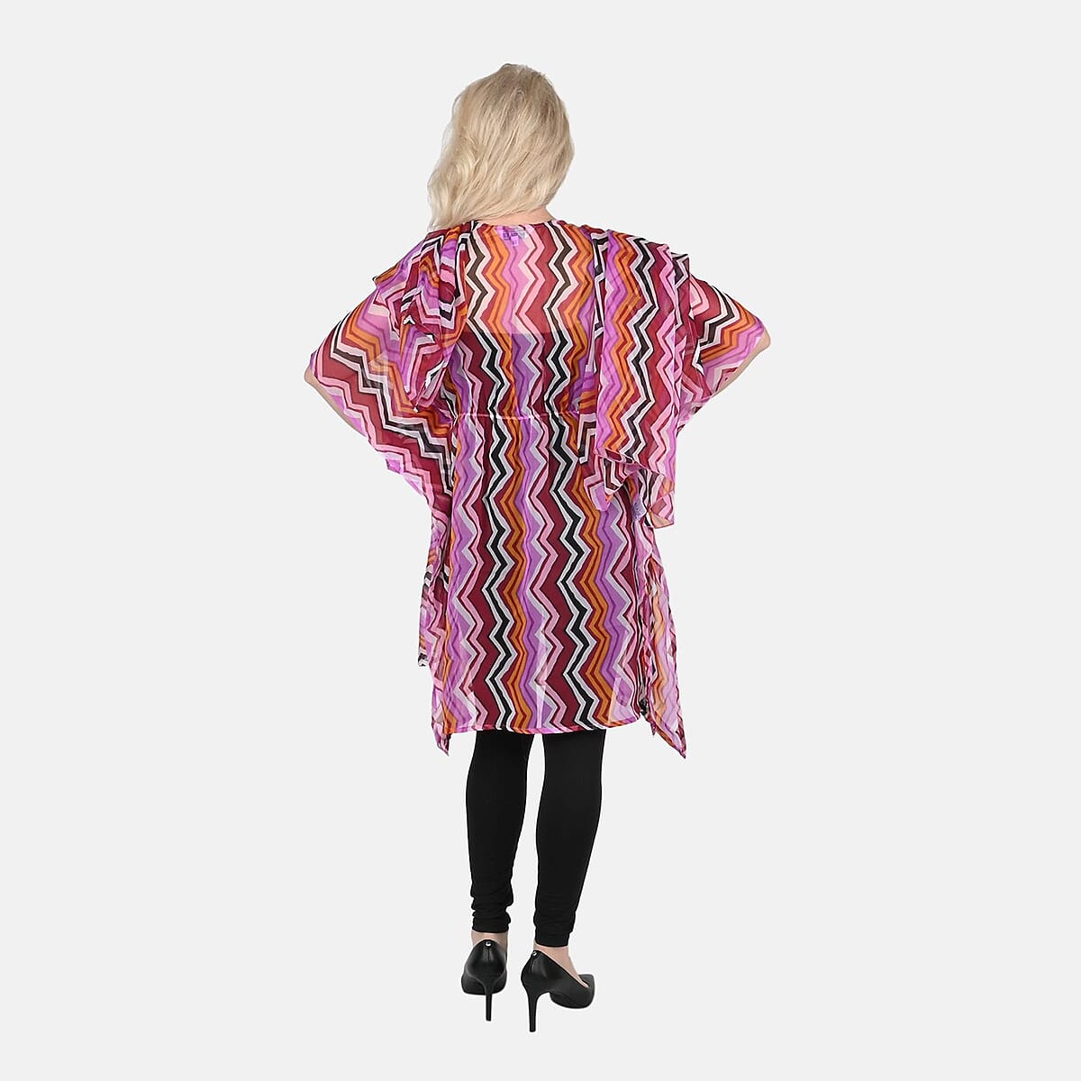 Tamsy Poly Chiffon Kaftan with Scarf and 2pcs Glass Beaded Bracelet image number 1