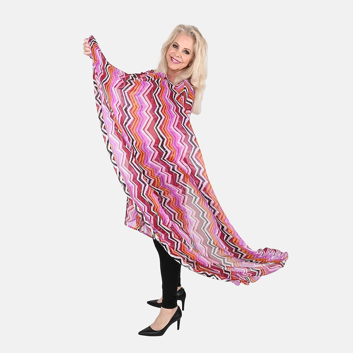 Tamsy Poly Chiffon Kaftan with Scarf and 2pcs Glass Beaded Bracelet image number 3