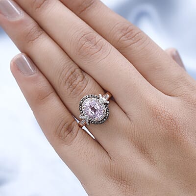 Premium Martha Rocha Kunzite, Natural Champagne and White Diamond Double Halo Ring in Vermeil Rose Gold Over Sterling Silver (Size 6.0) 2.90 ctw