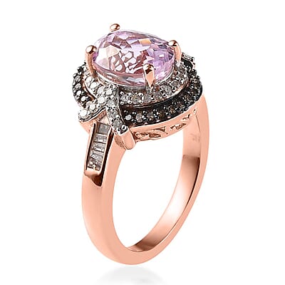 Premium Martha Rocha Kunzite, Natural Champagne and White Diamond Double Halo Ring in Vermeil Rose Gold Over Sterling Silver (Size 6.0) 2.90 ctw