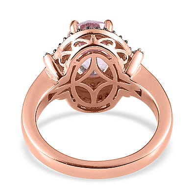 Premium Martha Rocha Kunzite, Natural Champagne and White Diamond Double Halo Ring in Vermeil Rose Gold Over Sterling Silver (Size 6.0) 2.90 ctw