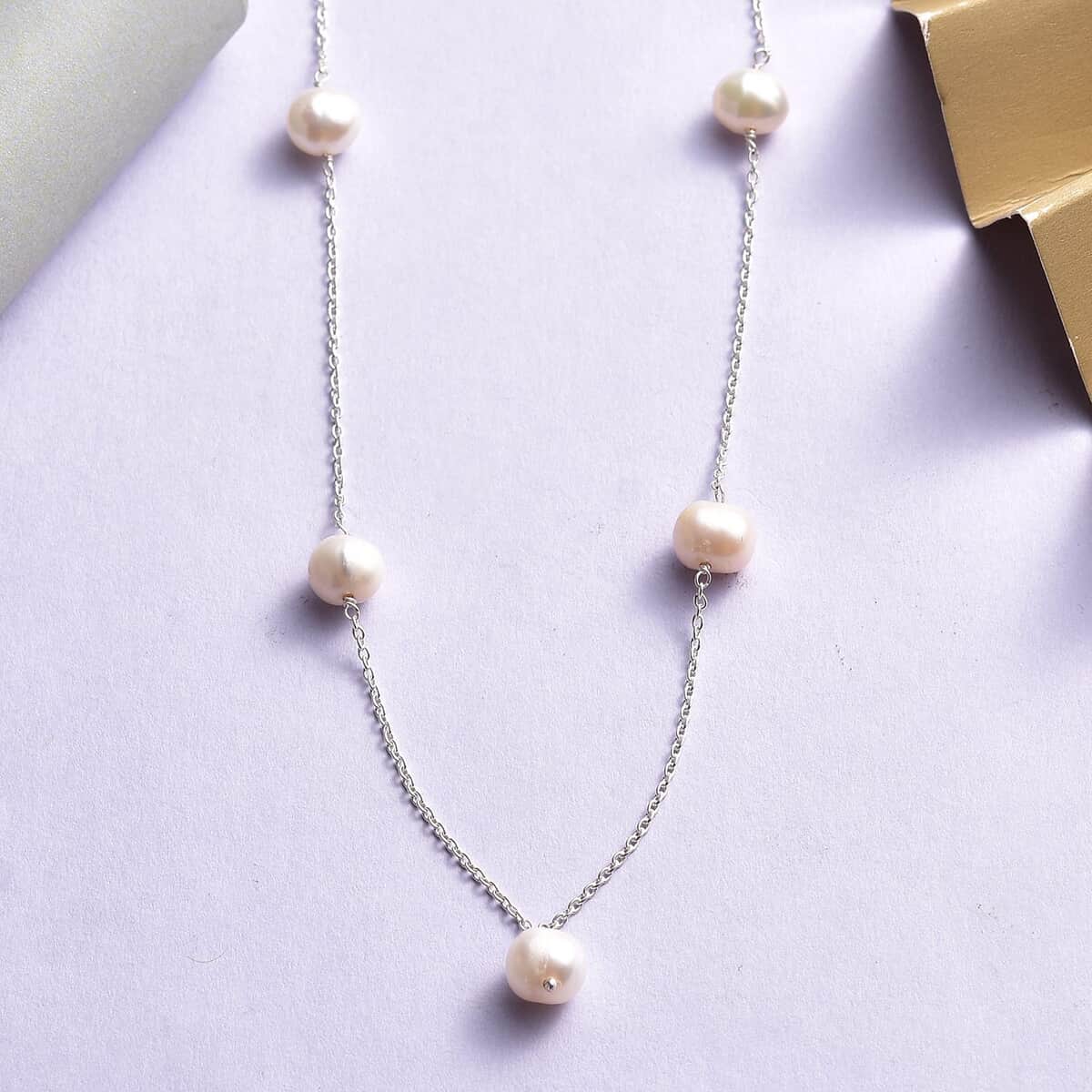 White Freshwater Pearl Necklace 18 Inches in Sterling Silver image number 1