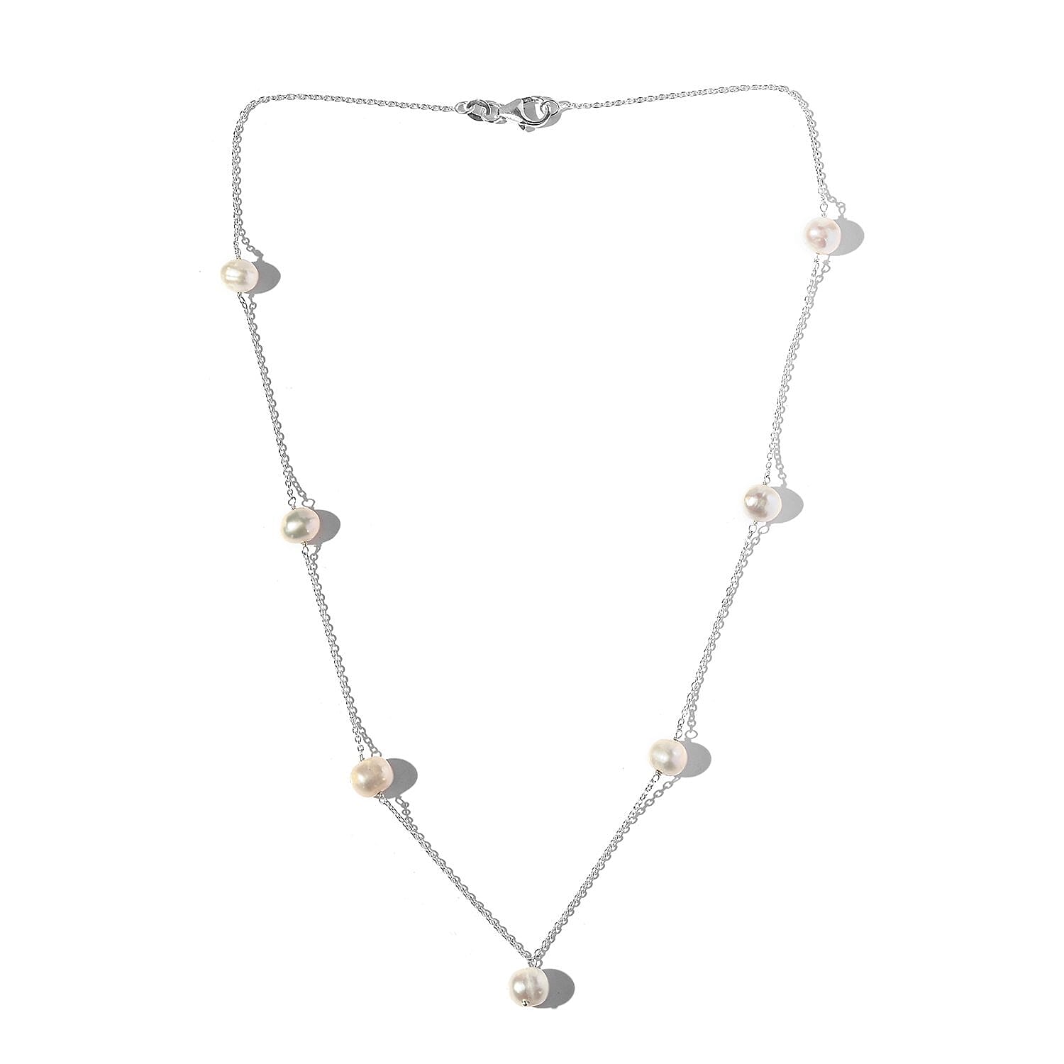 White Freshwater Pearl Necklace 18 Inches in Sterling Silver