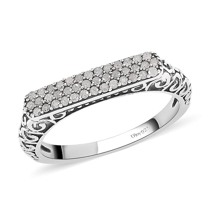 Diamond Three row Band Ring in Sterling Silver (Size 10.0) 0.25 ctw