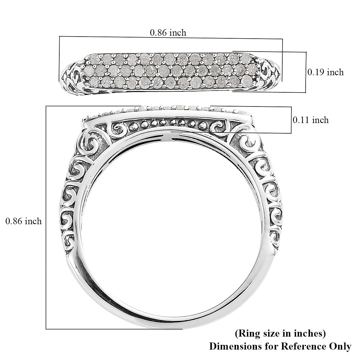 Diamond Three row Band Ring in Sterling Silver (Size 10.0) 0.25 ctw