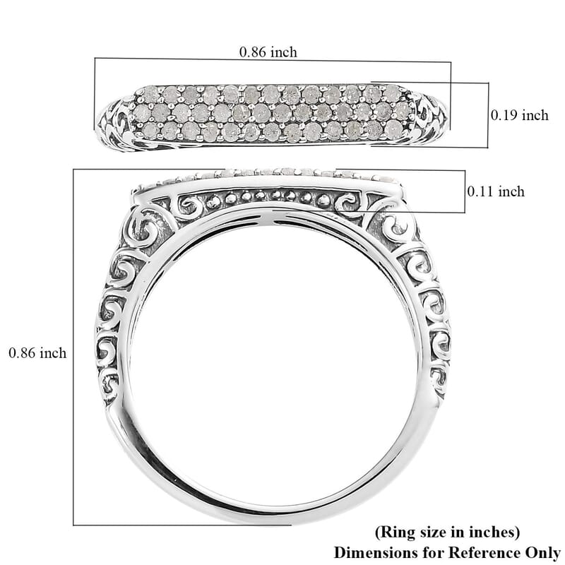 Diamond Three row Band Ring in Sterling Silver (Size 10.0) 0.25 ctw