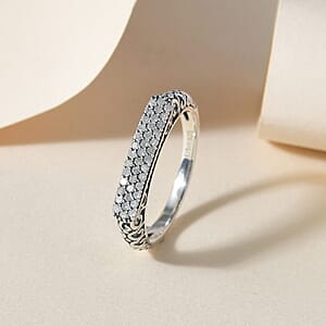 Diamond Three row Band Ring in Sterling Silver (Size 5.0) 0.25 ctw