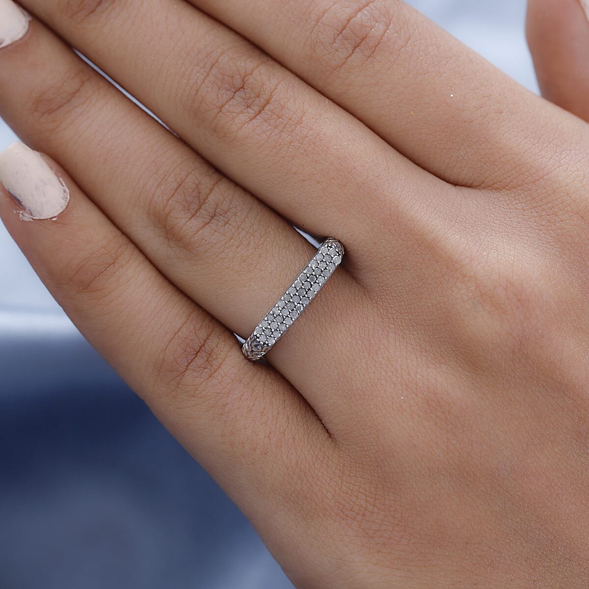 Diamond Three row Band Ring in Sterling Silver (Size 5.0) 0.25 ctw image number 2