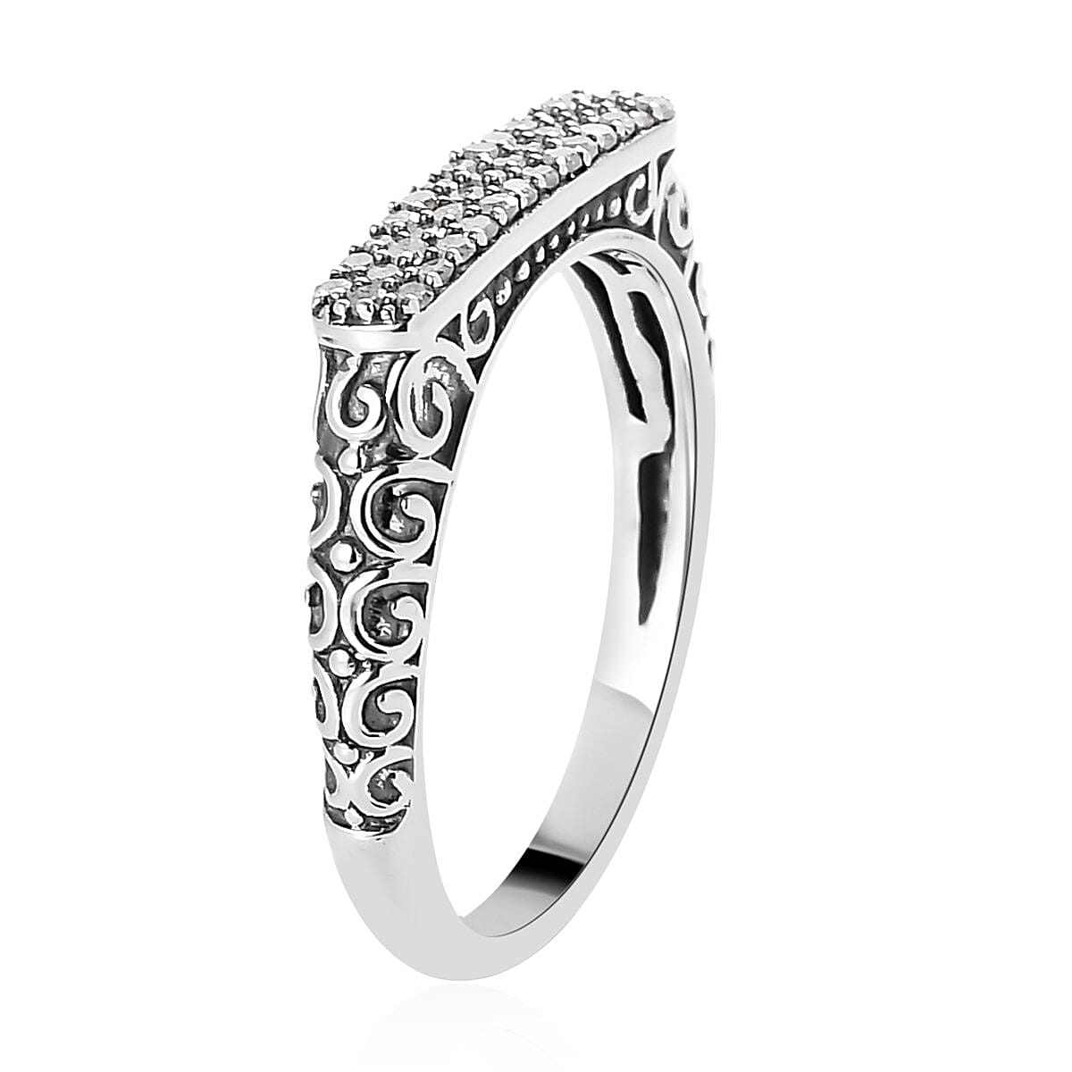 Diamond Three row Band Ring in Sterling Silver (Size 5.0) 0.25 ctw image number 3