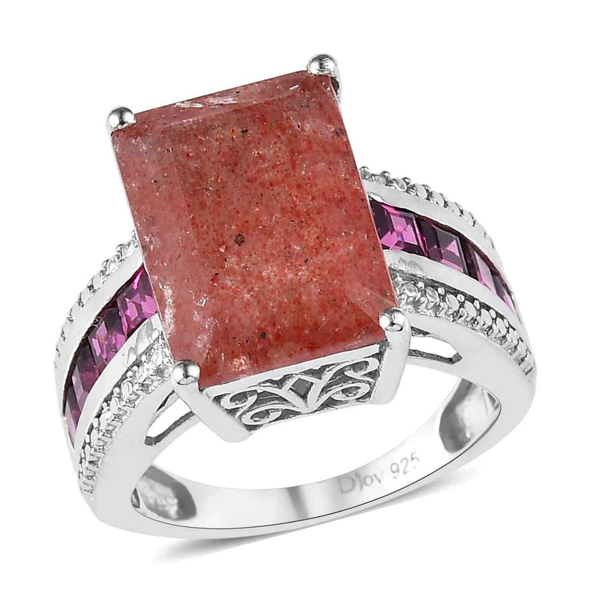 Natural Tanzanian Natronite and Orissa Rhodolite Garnet Ring in Platinum Over Sterling Silver 7.85 ctw image number 0