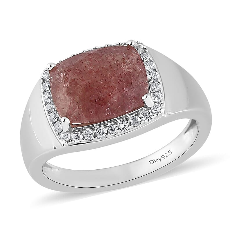 Tanzanian Natronite and White Zircon Men's Ring in Platinum Over Sterling Silver (Size 10.0) 4.35 ctw