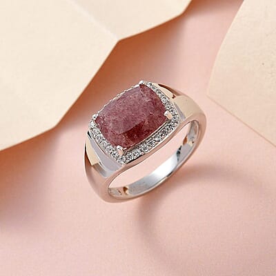 Tanzanian Natronite and White Zircon Men's Ring in Platinum Over Sterling Silver (Size 10.0) 4.35 ctw