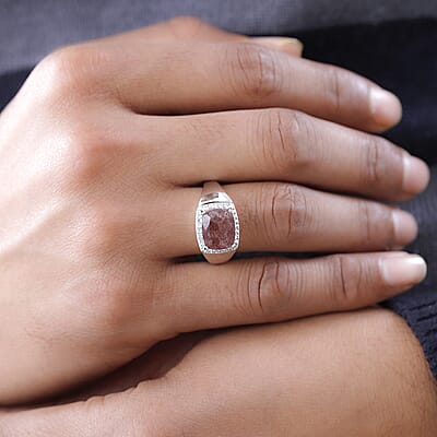 Tanzanian Natronite and White Zircon Men's Ring in Platinum Over Sterling Silver (Size 10.0) 4.35 ctw