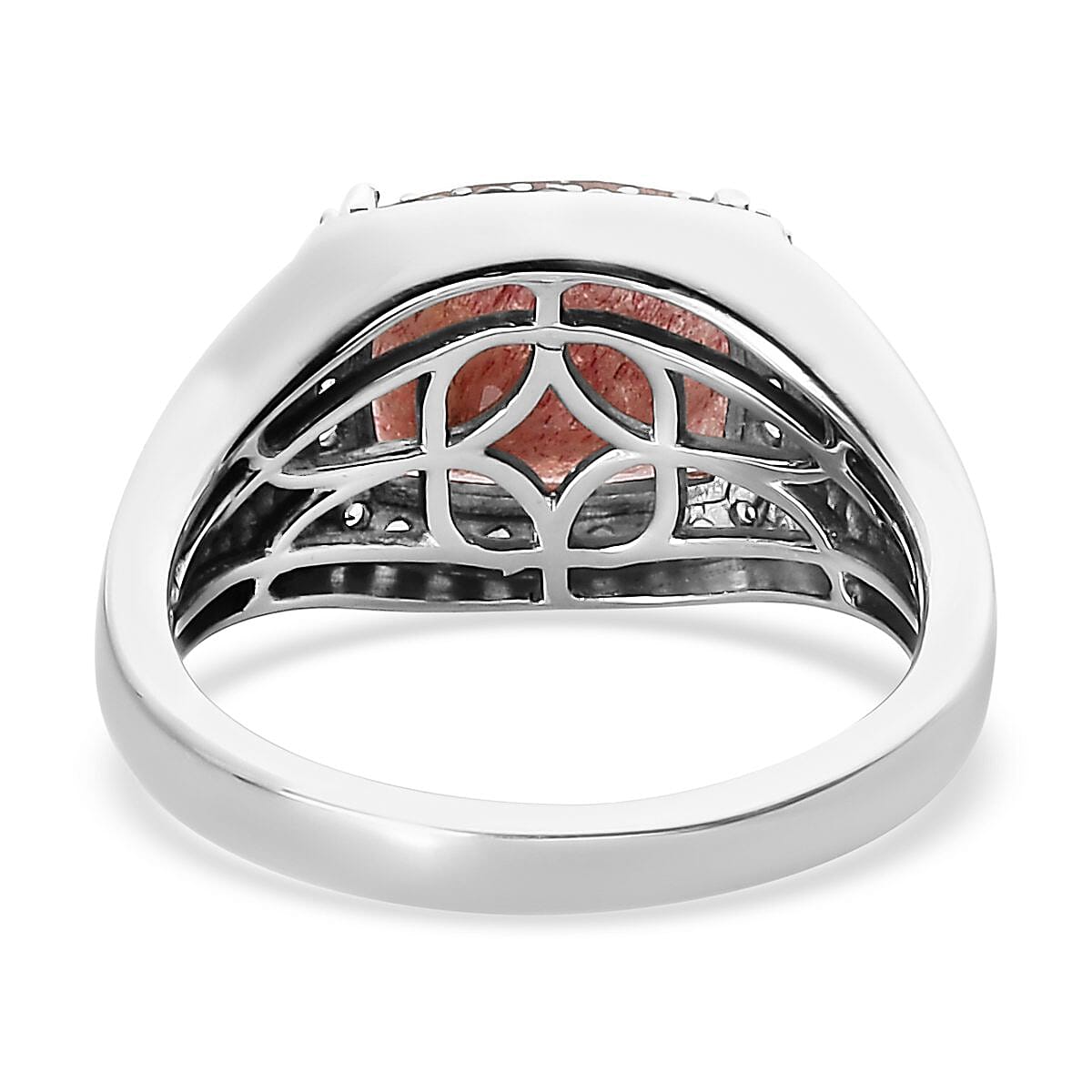 Tanzanian Natronite and White Zircon Men's Ring in Platinum Over Sterling Silver (Size 10.0) 4.35 ctw
