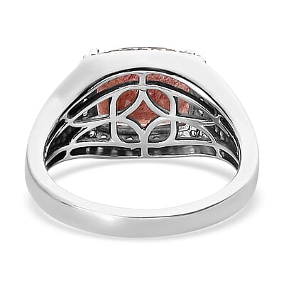 Tanzanian Natronite and White Zircon Men's Ring in Platinum Over Sterling Silver (Size 10.0) 4.35 ctw