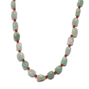 Green Aventurine, Red Agate Beaded Necklace 20 Inches in Sterling Silver 253.30 ctw