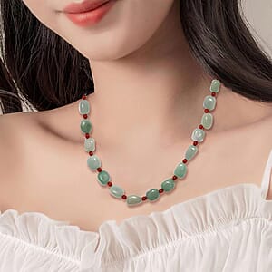 Green Aventurine, Red Agate Beaded Necklace 20 Inches in Sterling Silver 253.30 ctw