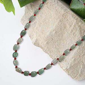 Green Aventurine, Red Agate Beaded Necklace 20 Inches in Sterling Silver 253.30 ctw