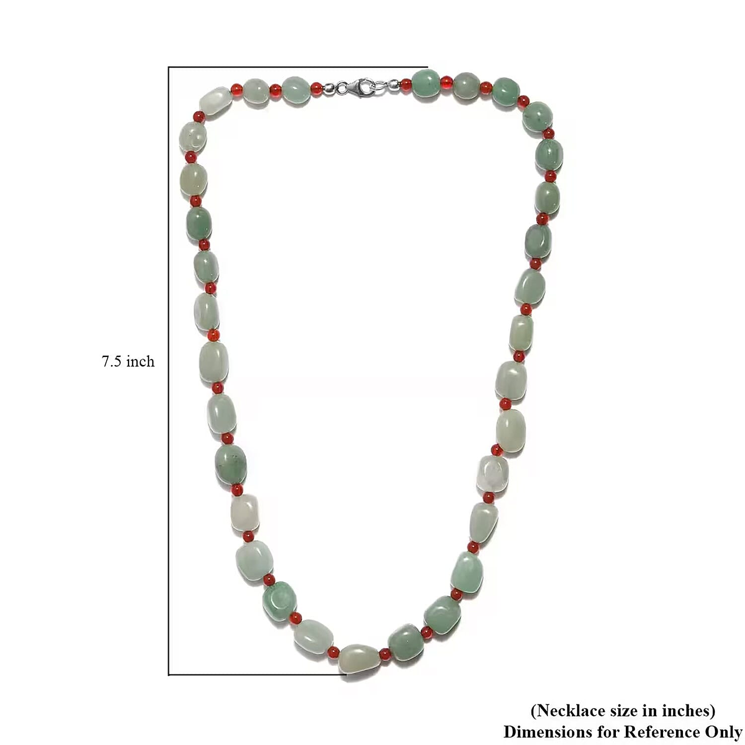 Green Aventurine, Red Agate Beaded Necklace 20 Inches in Sterling Silver 253.30 ctw