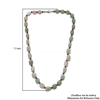 Green Aventurine, Red Agate Beaded Necklace 20 Inches in Sterling Silver 253.30 ctw