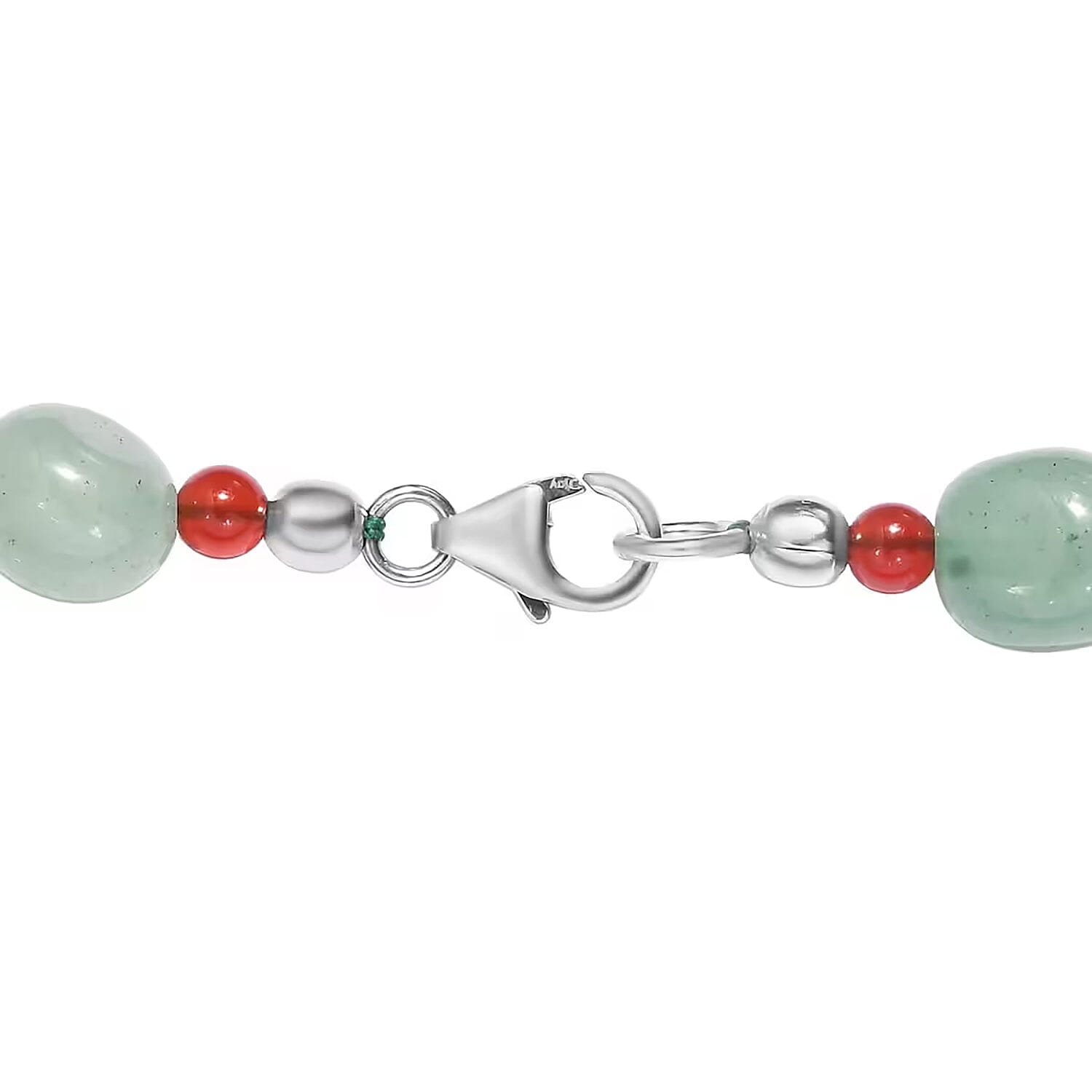 Green Aventurine, Red Agate Beaded Necklace 20 Inches in Sterling Silver 253.30 ctw