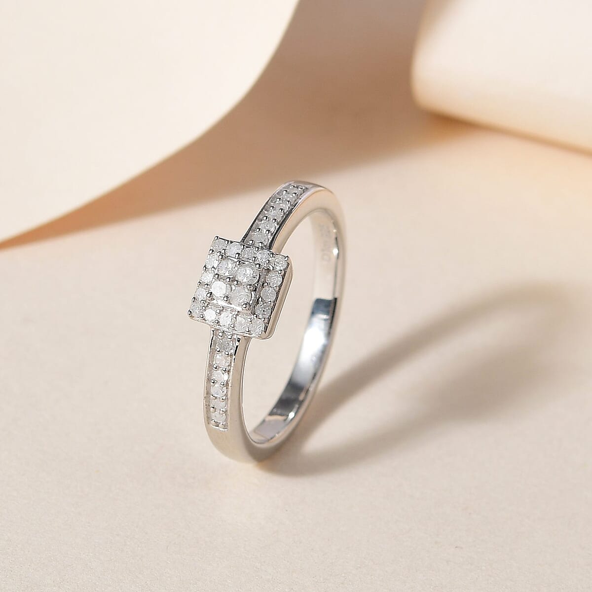 Diamond Cluster Ring in Platinum Over Sterling Silver 0.25 ctw image number 1