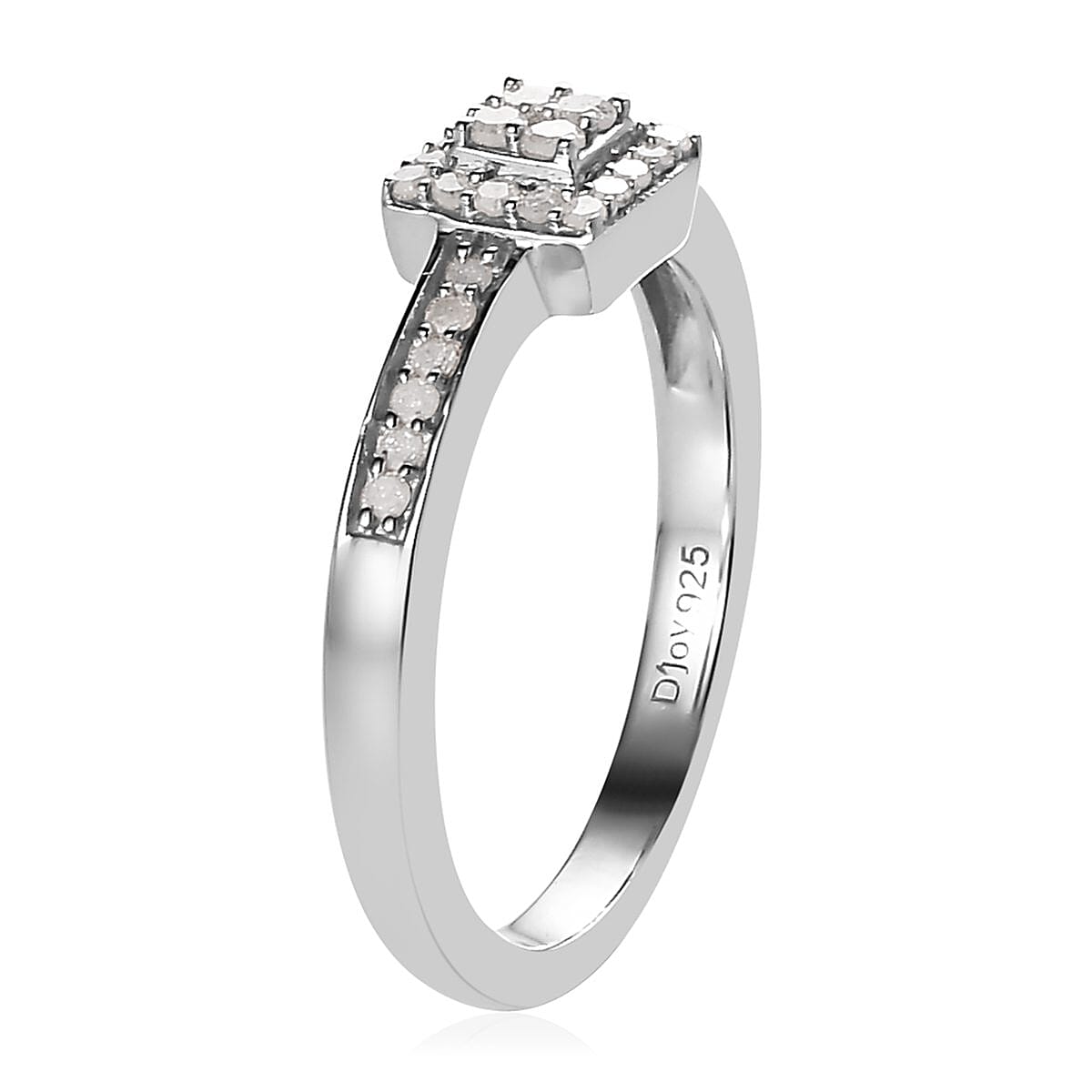Diamond Cluster Ring in Platinum Over Sterling Silver (Size 10.0) 0.25 ctw