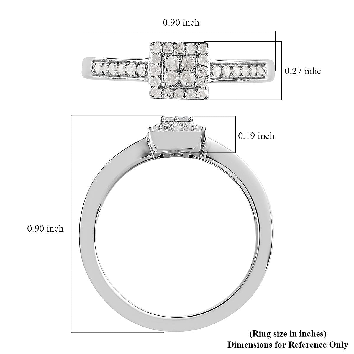 Diamond Cluster Ring in Platinum Over Sterling Silver (Size 10.0) 0.25 ctw