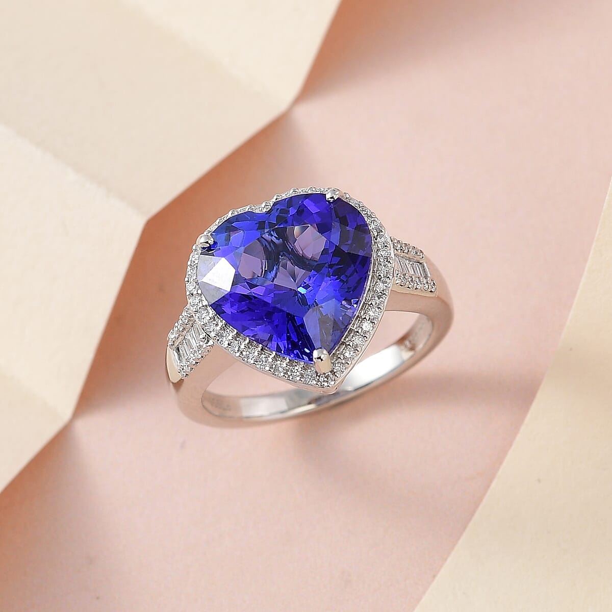 Rhapsody 950 Platinum AAAA Tanzanite and E-F VS2 Diamond Heart Shape Halo Ring (Size 8.0) 7.75 Grams 8.00 ctw (Del. 10-15 Days) image number 1