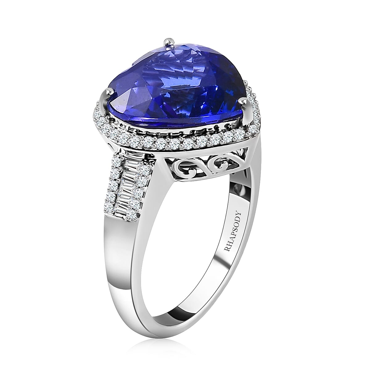 Rhapsody 950 Platinum AAAA Tanzanite and E-F VS2 Diamond Heart Shape Halo Ring (Size 8.0) 7.75 Grams 8.00 ctw (Del. 10-15 Days) image number 3