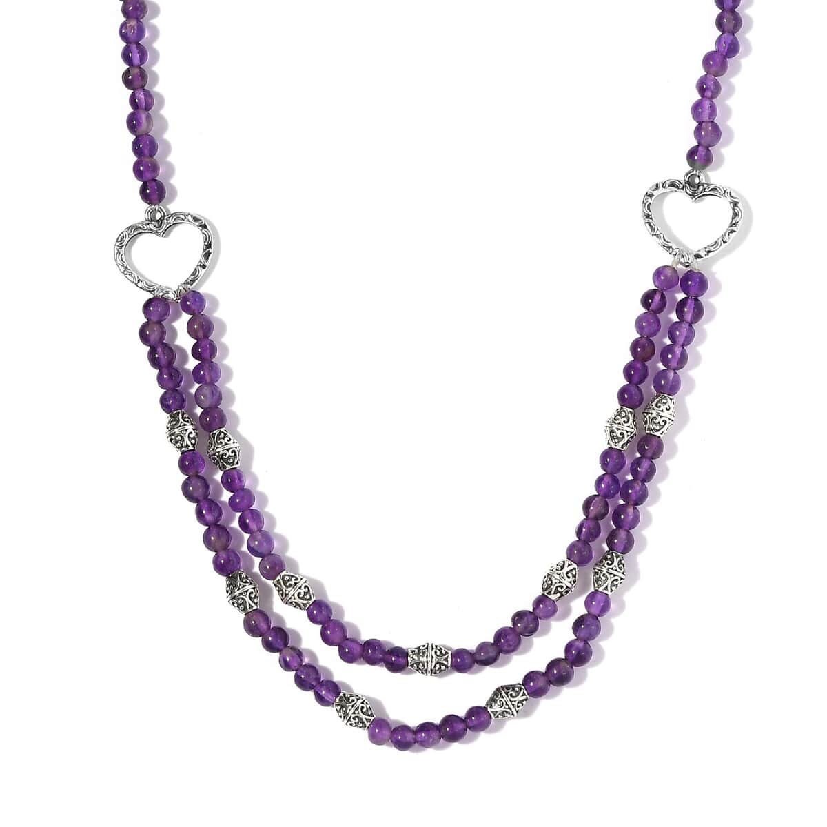 Amethyst Beaded 2 Row Necklace 18 Inches in Sterling Silver 59.00 ctw image number 0