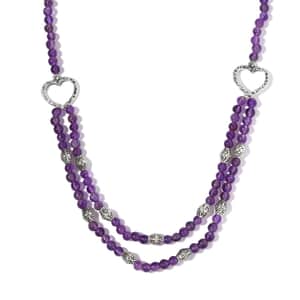 Amethyst Beaded 2 Row Necklace 18 Inches in Sterling Silver 59.00 ctw