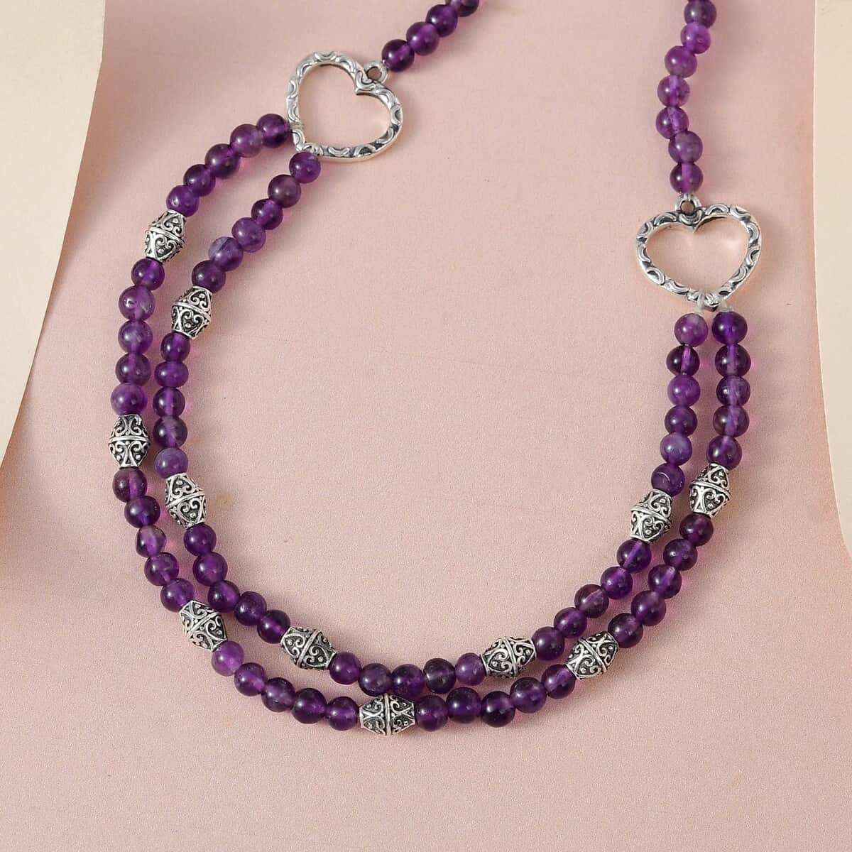 Amethyst Beaded 2 Row Necklace 18 Inches in Sterling Silver 59.00 ctw image number 1