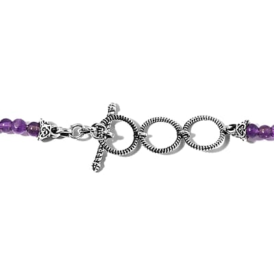 Amethyst Beaded 2 Row Necklace 18 Inches in Sterling Silver 59.00 ctw