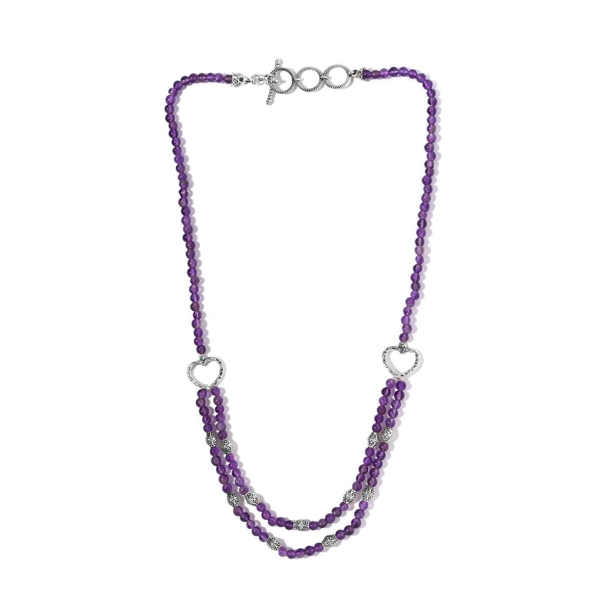 Amethyst Beaded 2 Row Necklace 18 Inches in Sterling Silver 59.00 ctw image number 4