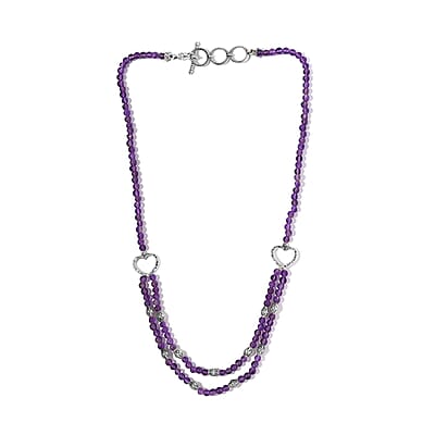 Amethyst Beaded 2 Row Necklace 18 Inches in Sterling Silver 59.00 ctw