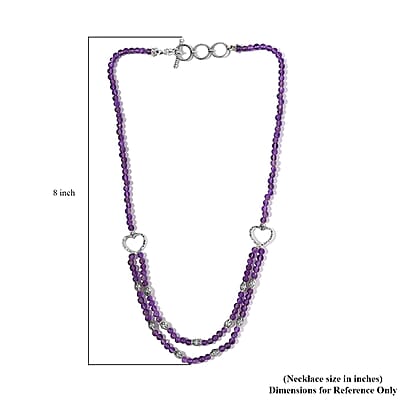 Amethyst Beaded 2 Row Necklace 18 Inches in Sterling Silver 59.00 ctw