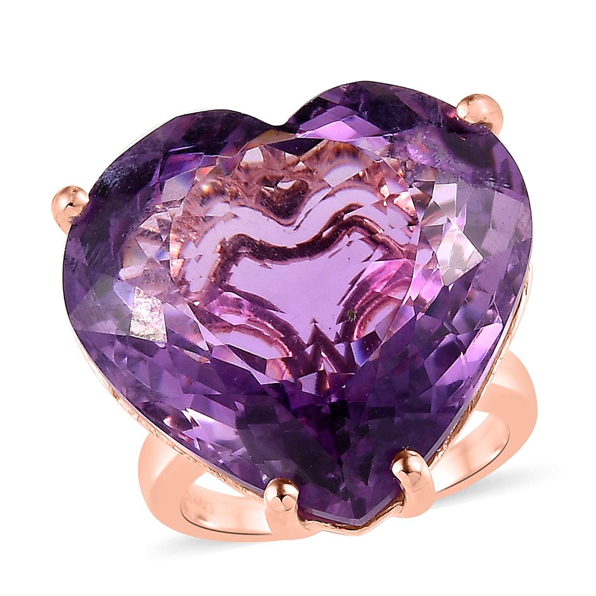 TLV Rose De France Amethyst Solitaire Heart Shape Ring in Vermeil RG Over Sterling Silver (Size 10.0) 49.15 ctw image number 0