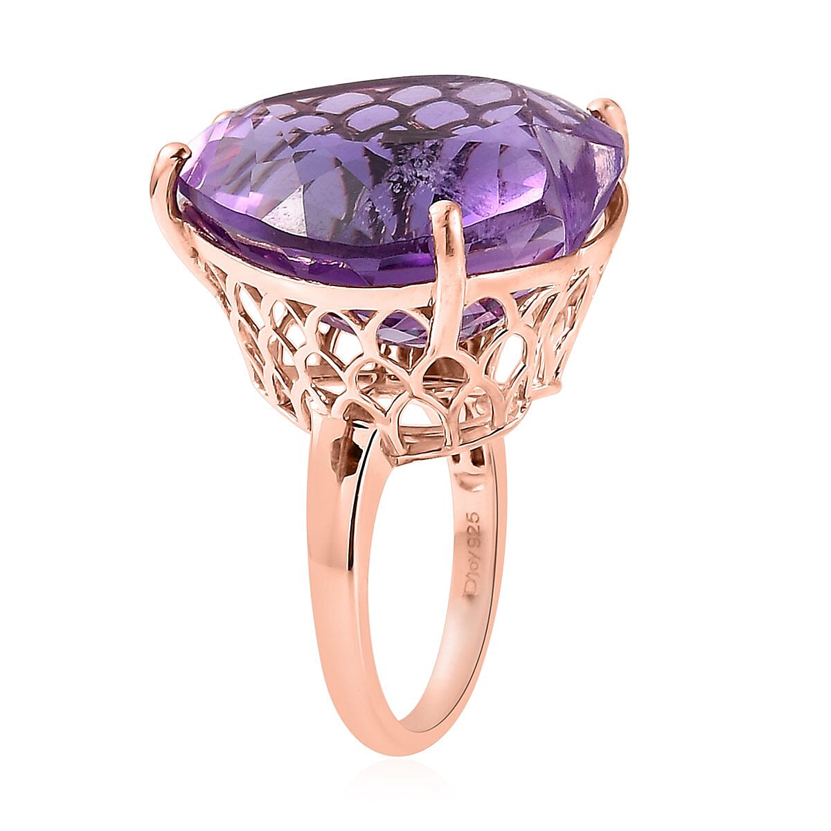 TLV Rose De France Amethyst Solitaire Heart Shape Ring in Vermeil RG Over Sterling Silver (Size 10.0) 49.15 ctw image number 3